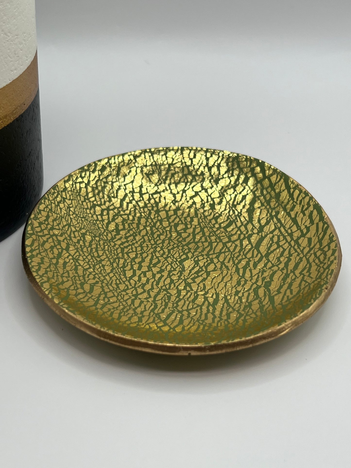 Olive green and gold foil trinket dish
