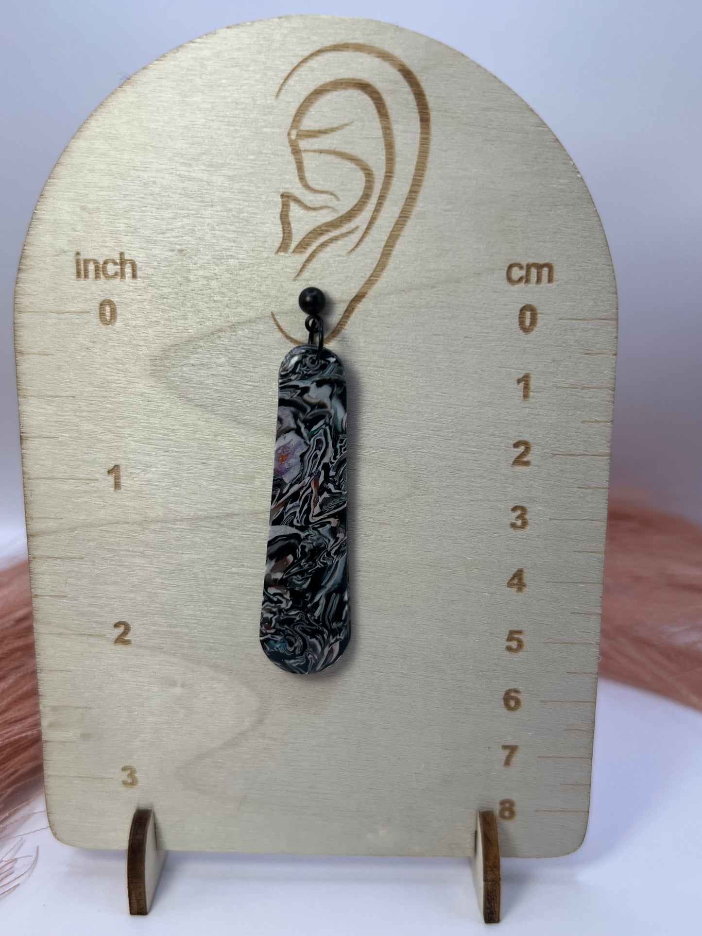 Black long marbled dangles