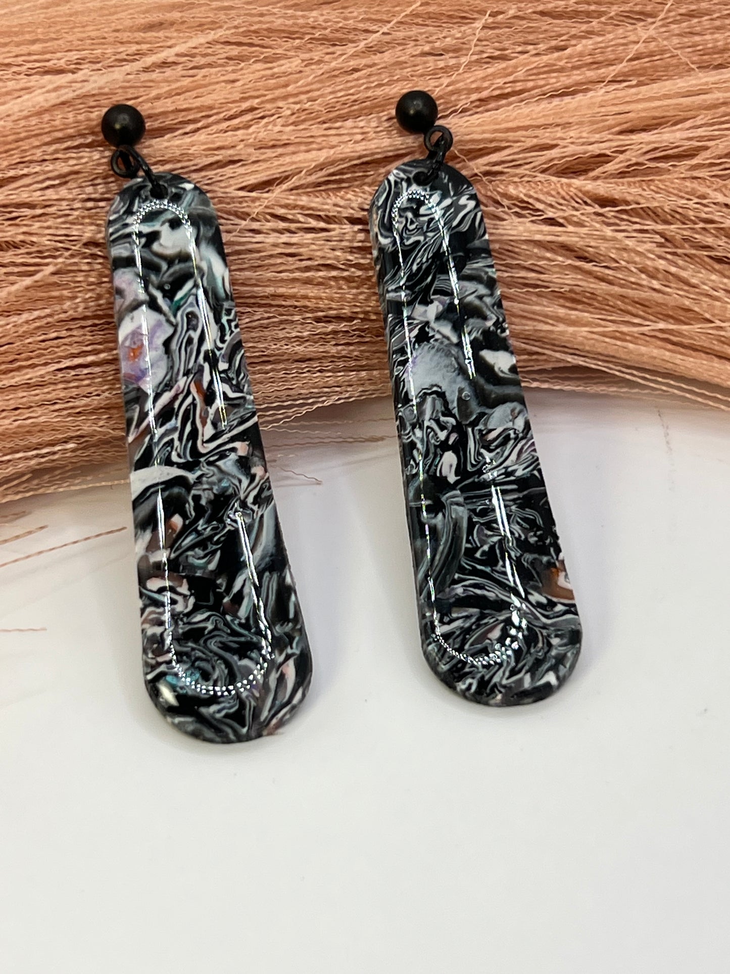 Black long marbled dangles
