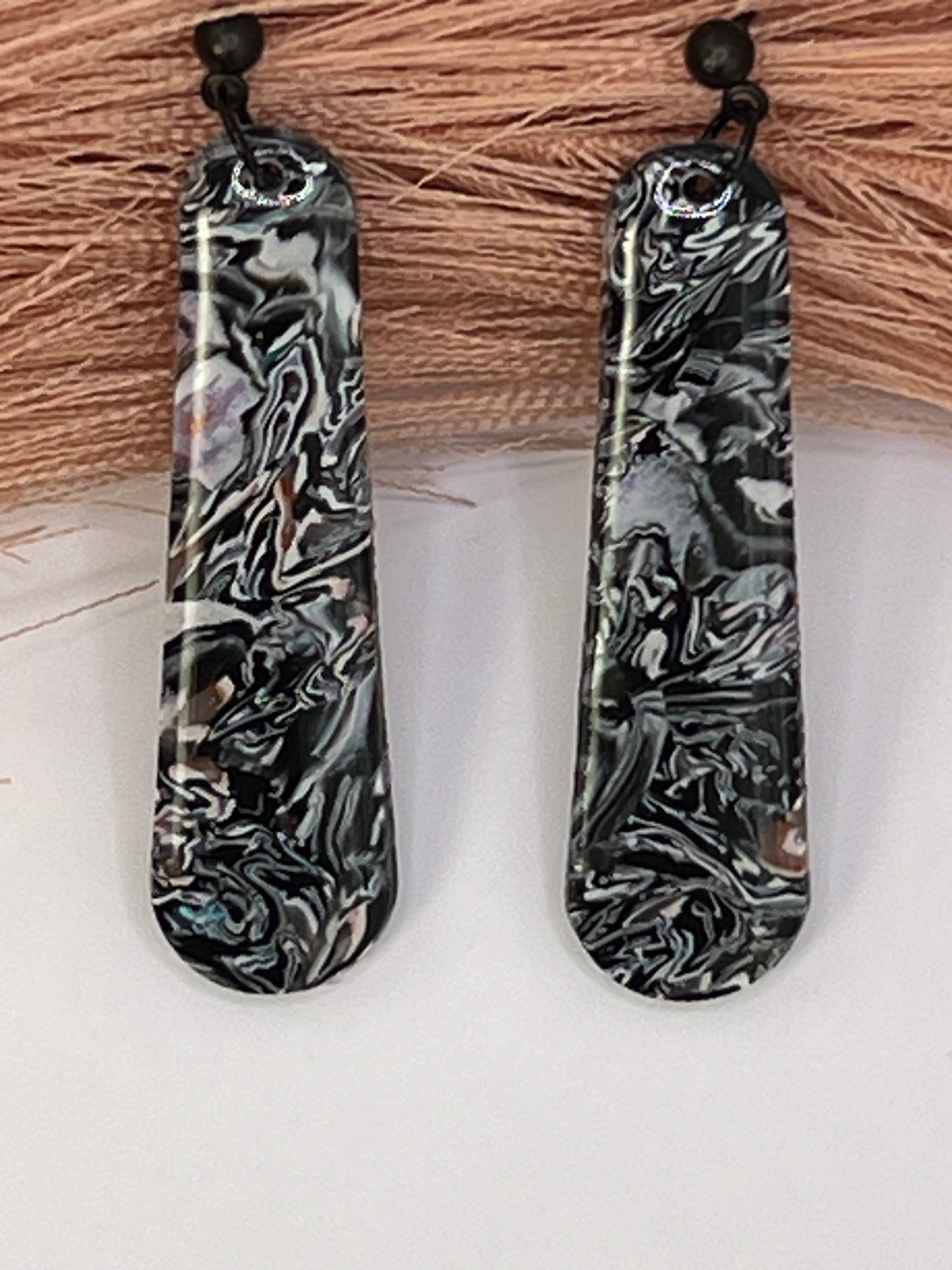 Black long marbled dangles