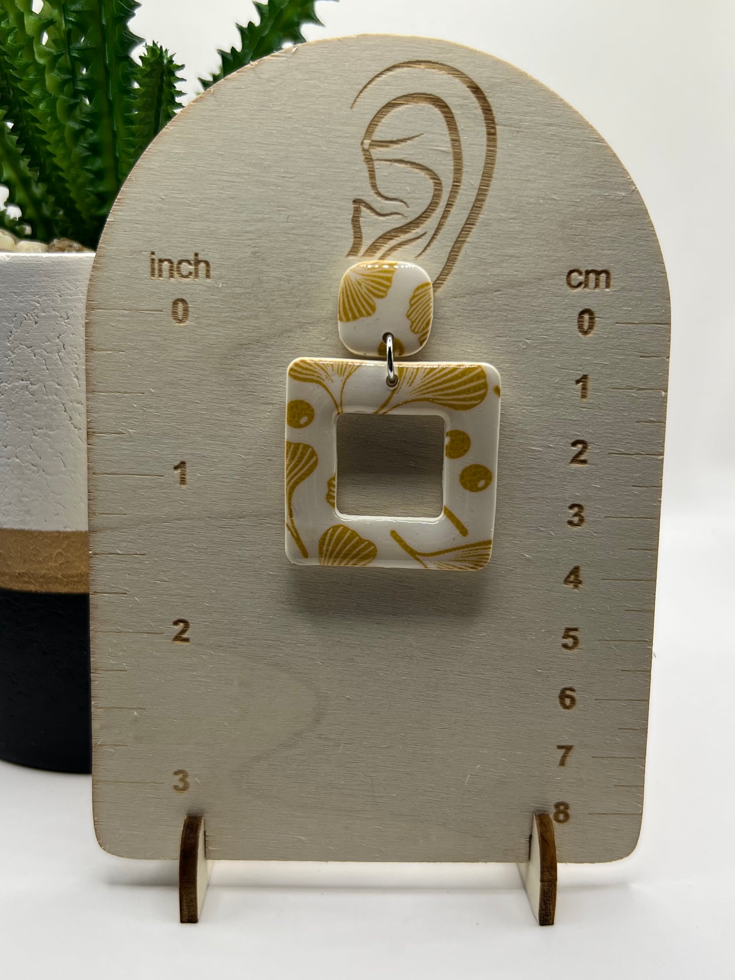 White squared floral dangles