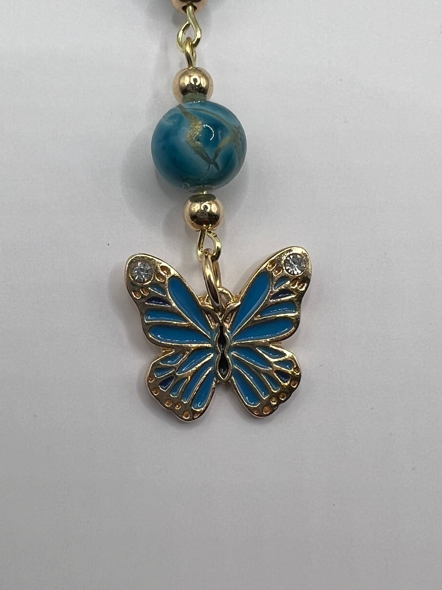 Blue faux marble butterfly beaded bookmark