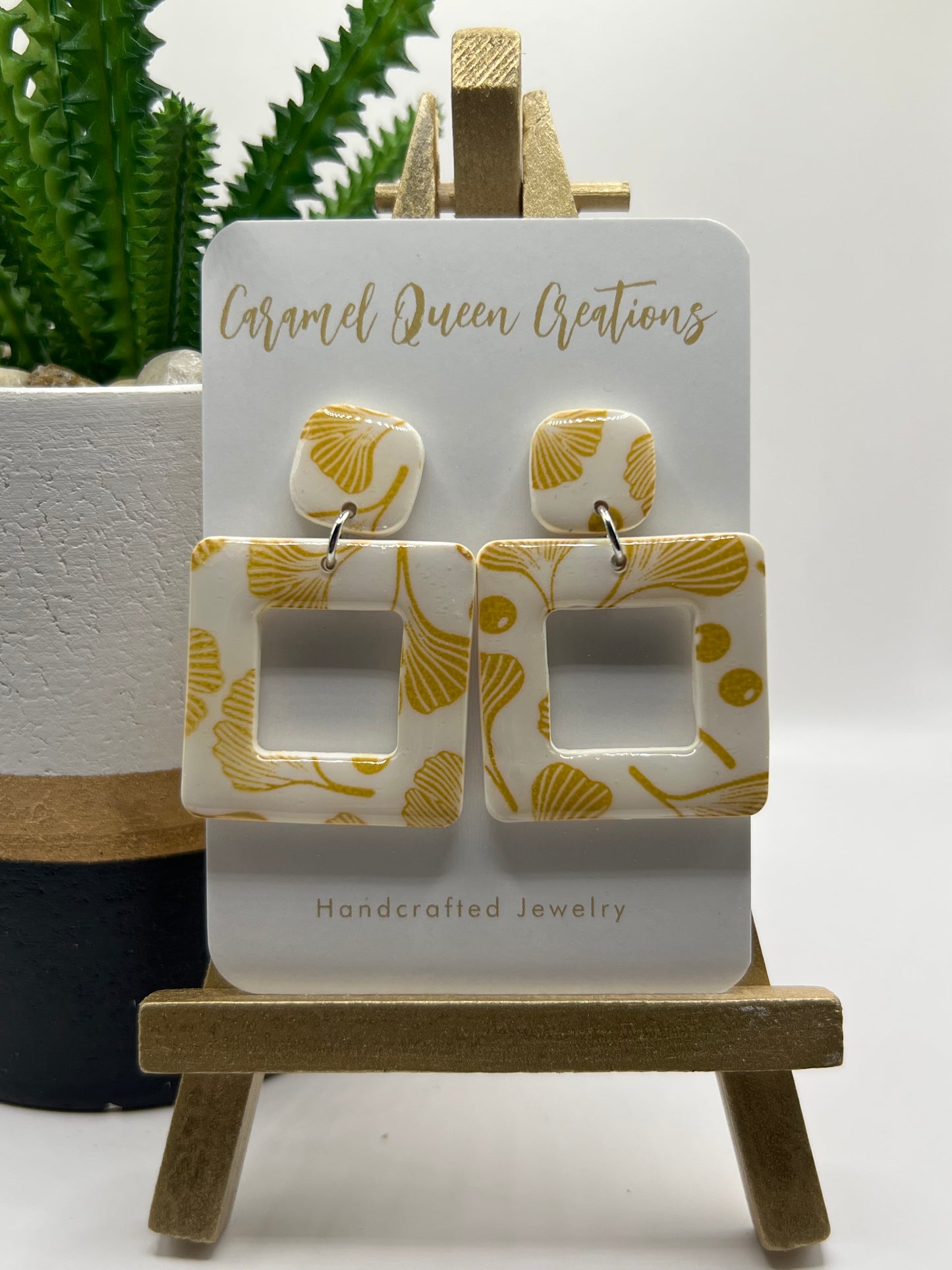 White squared floral dangles