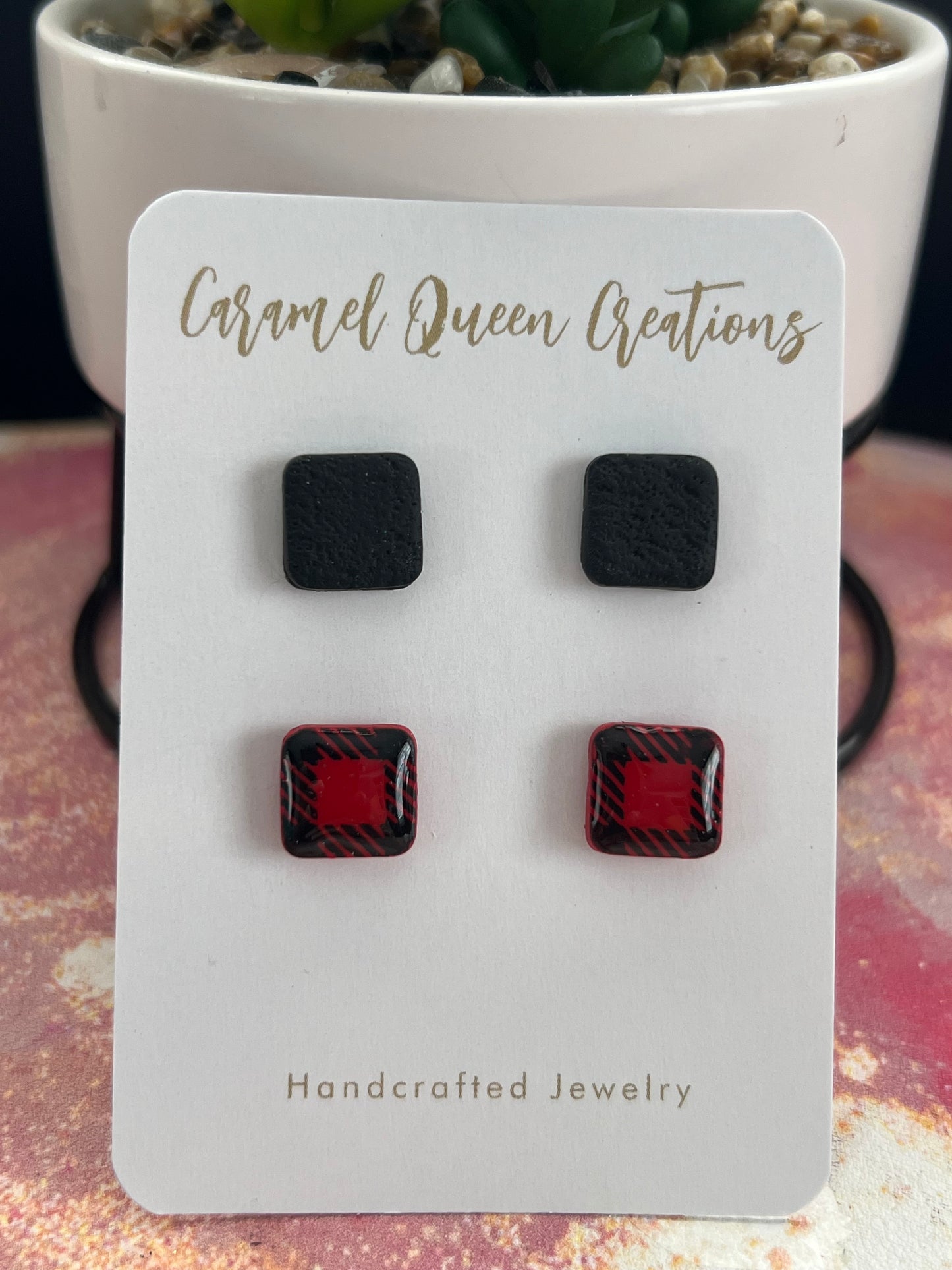 Red buffalo check and black studs