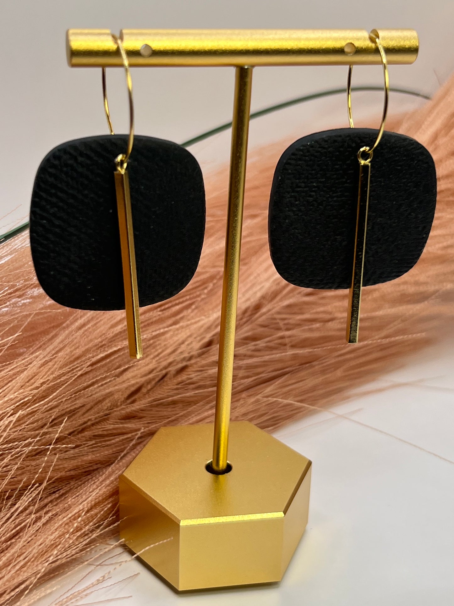 Black square hooped dangles