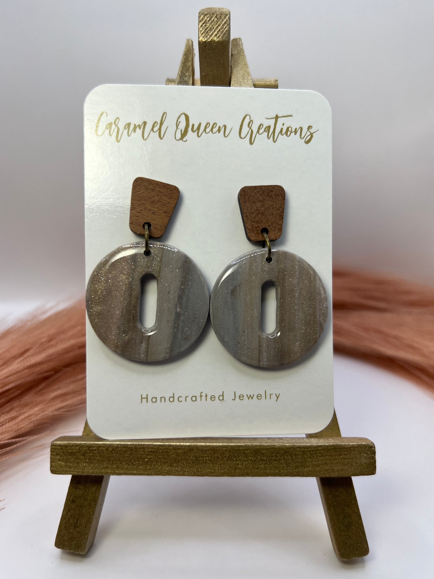 Gray marbled circular wooden dangles
