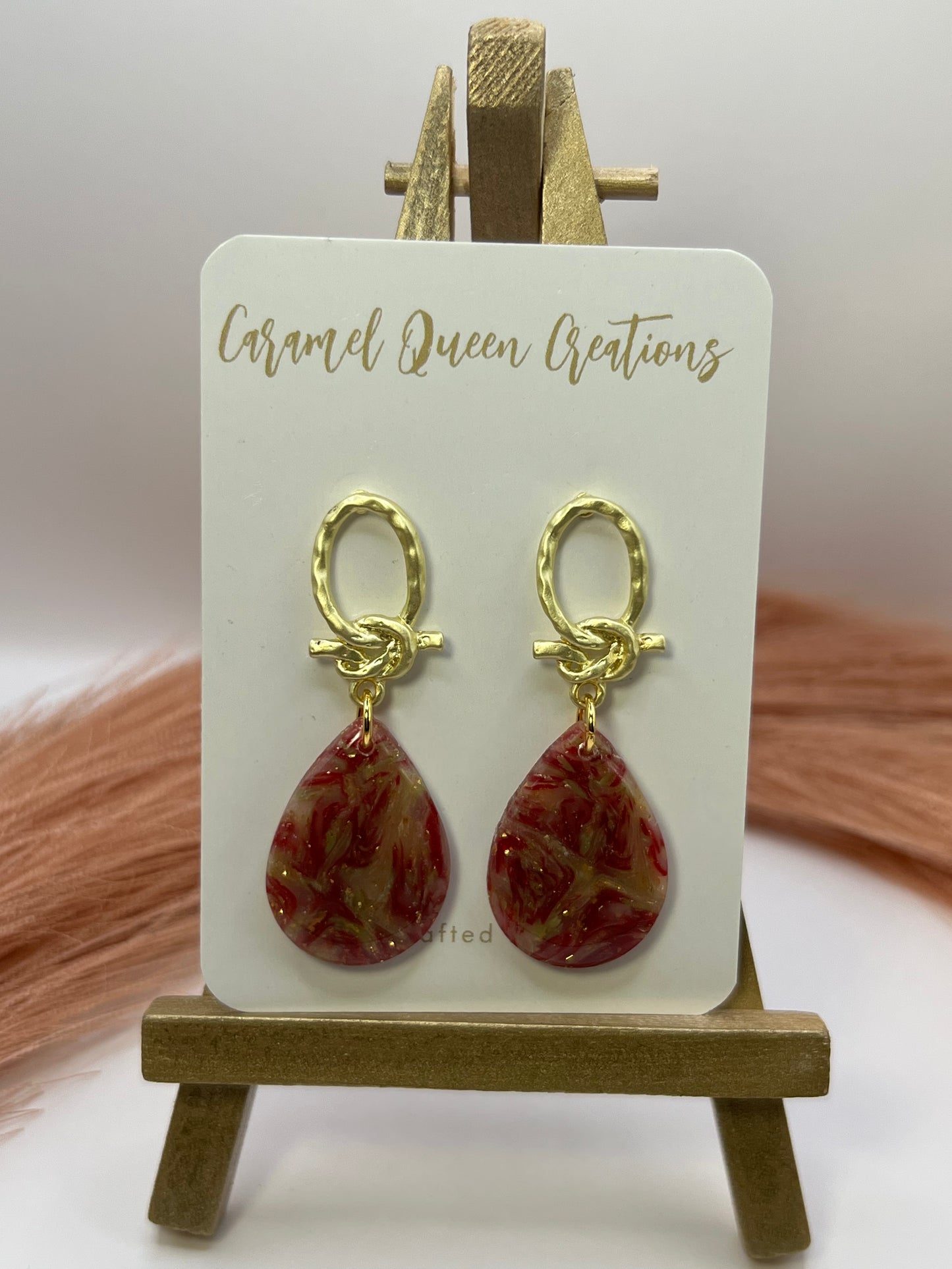 Burgundy marbled teardrop dangles