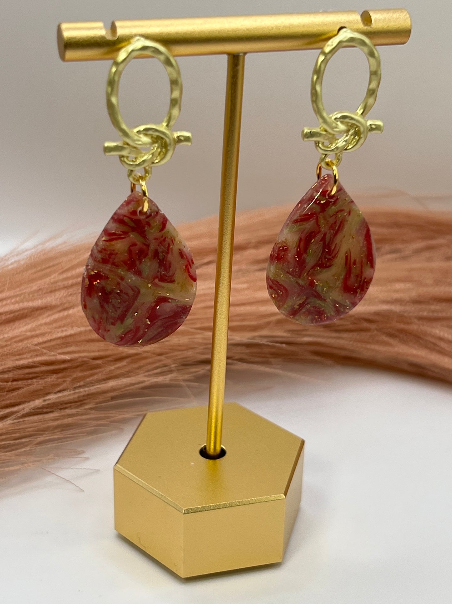 Burgundy marbled teardrop dangles