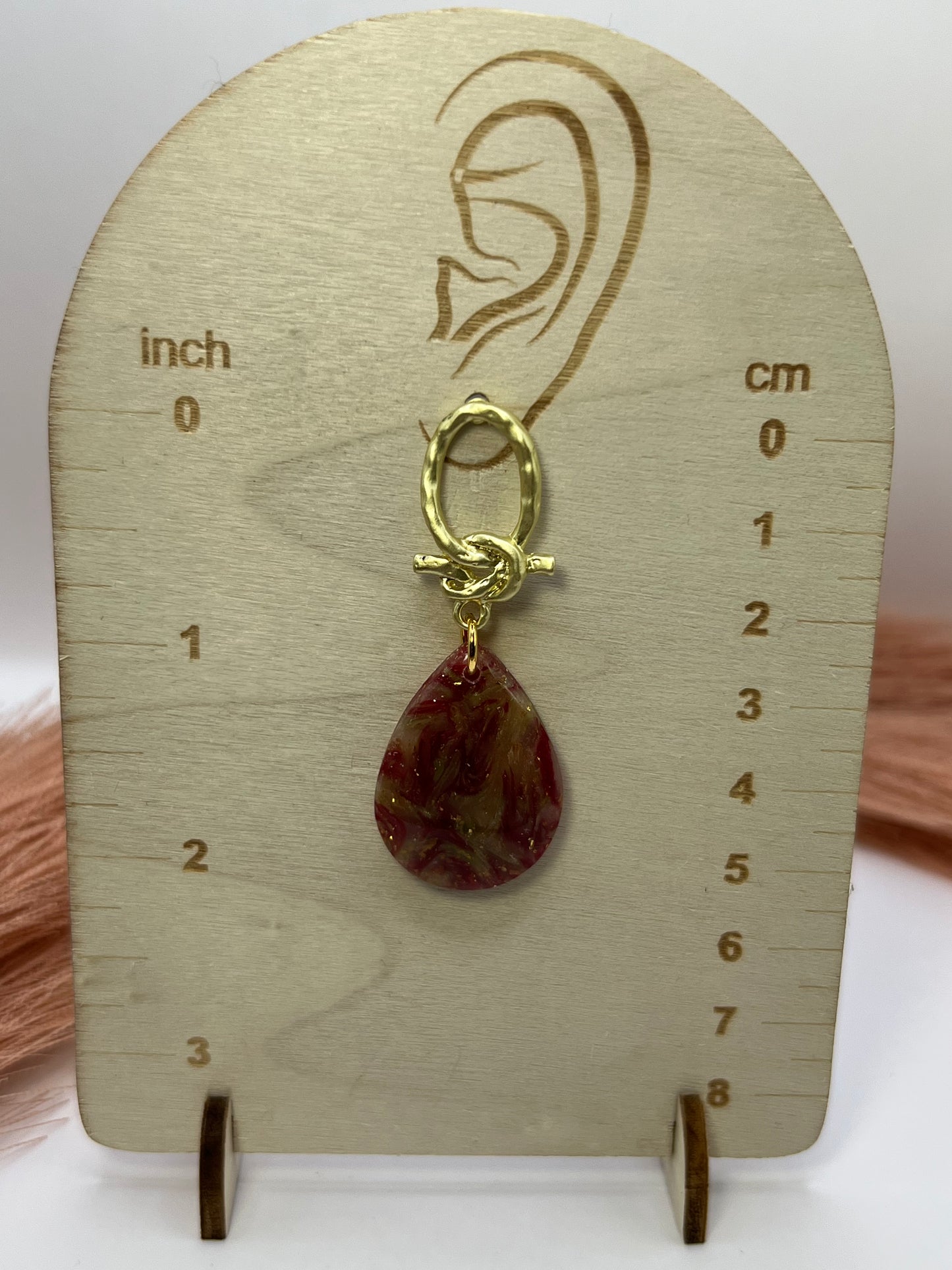 Burgundy marbled teardrop dangles