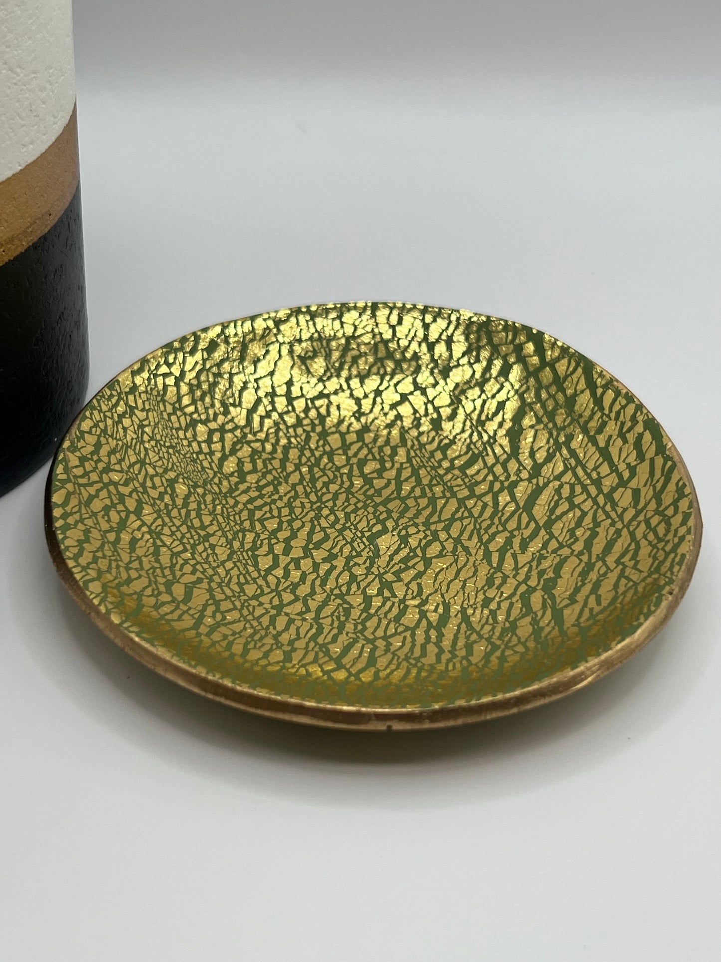 Olive green and gold foil trinket dish