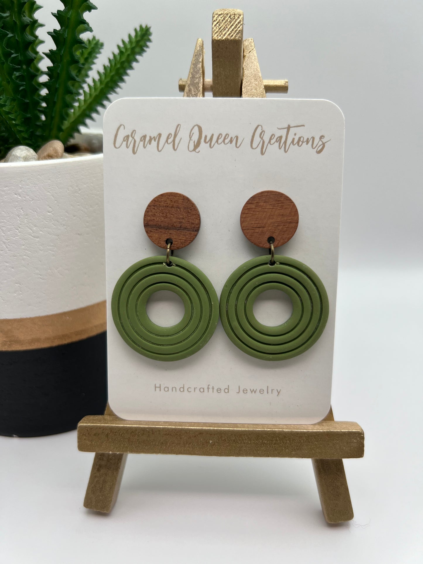 Olive green circle dangle