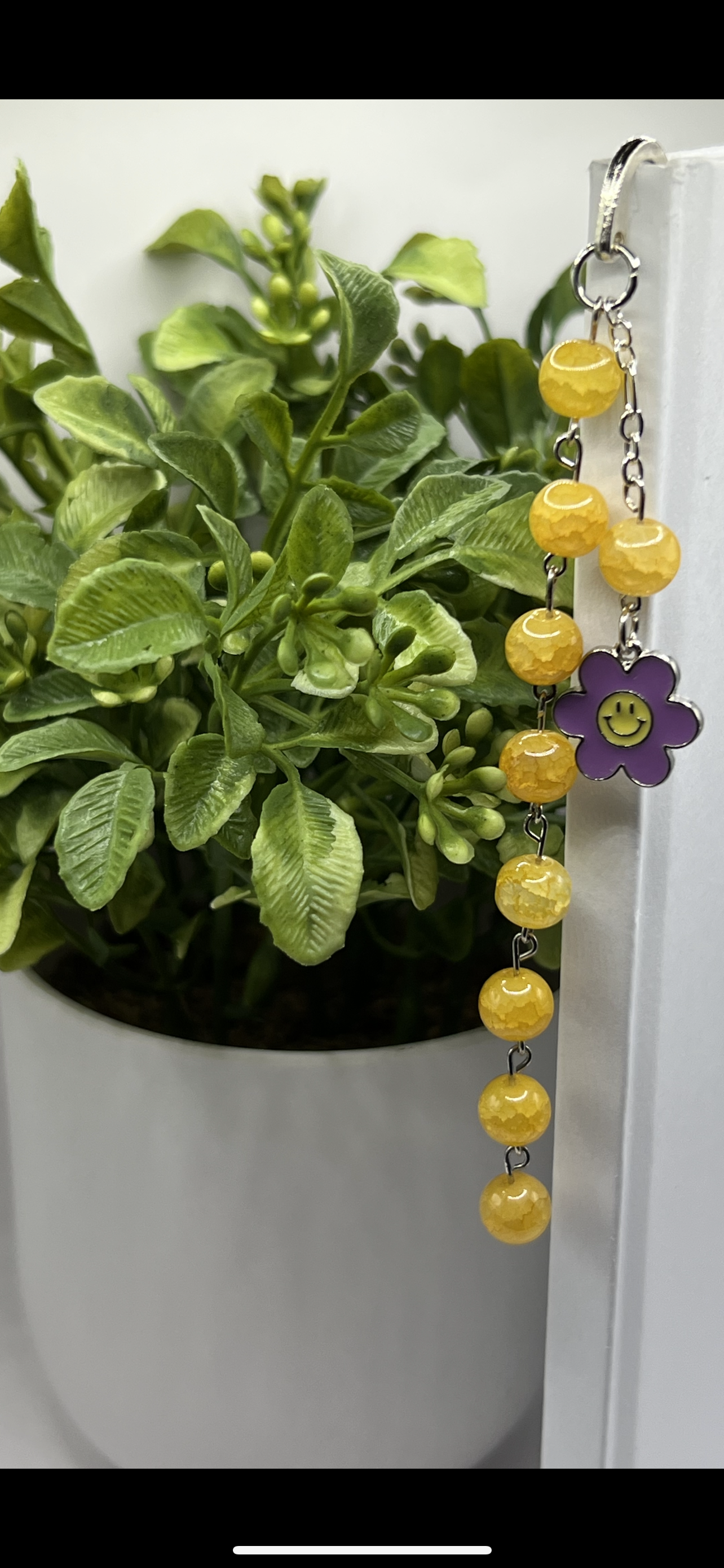 Yellow and purple flower beaded bookmark