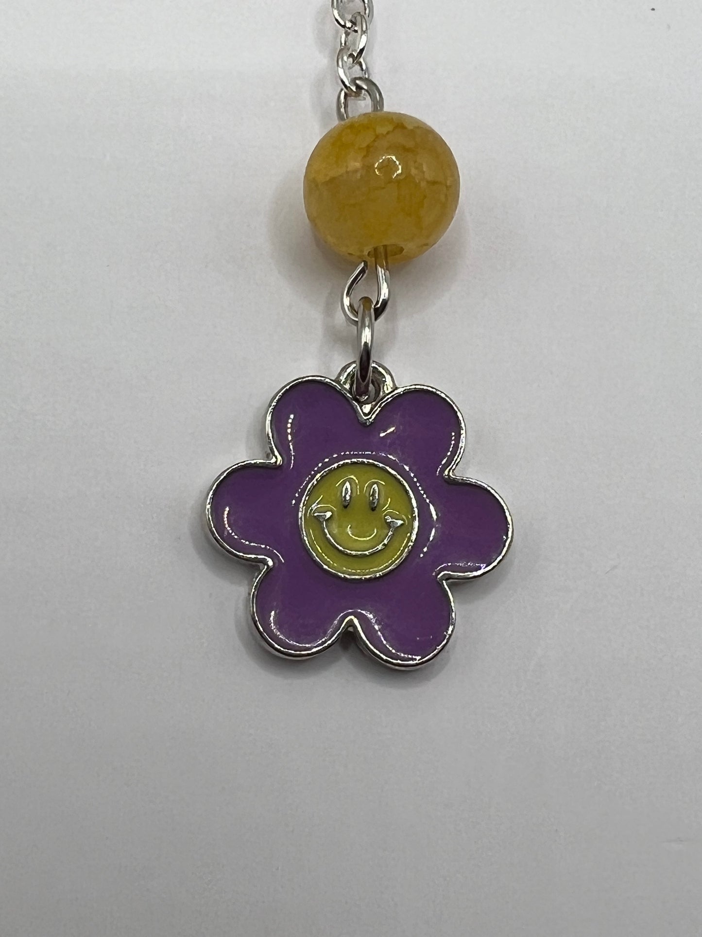 Yellow and purple flower beaded bookmark