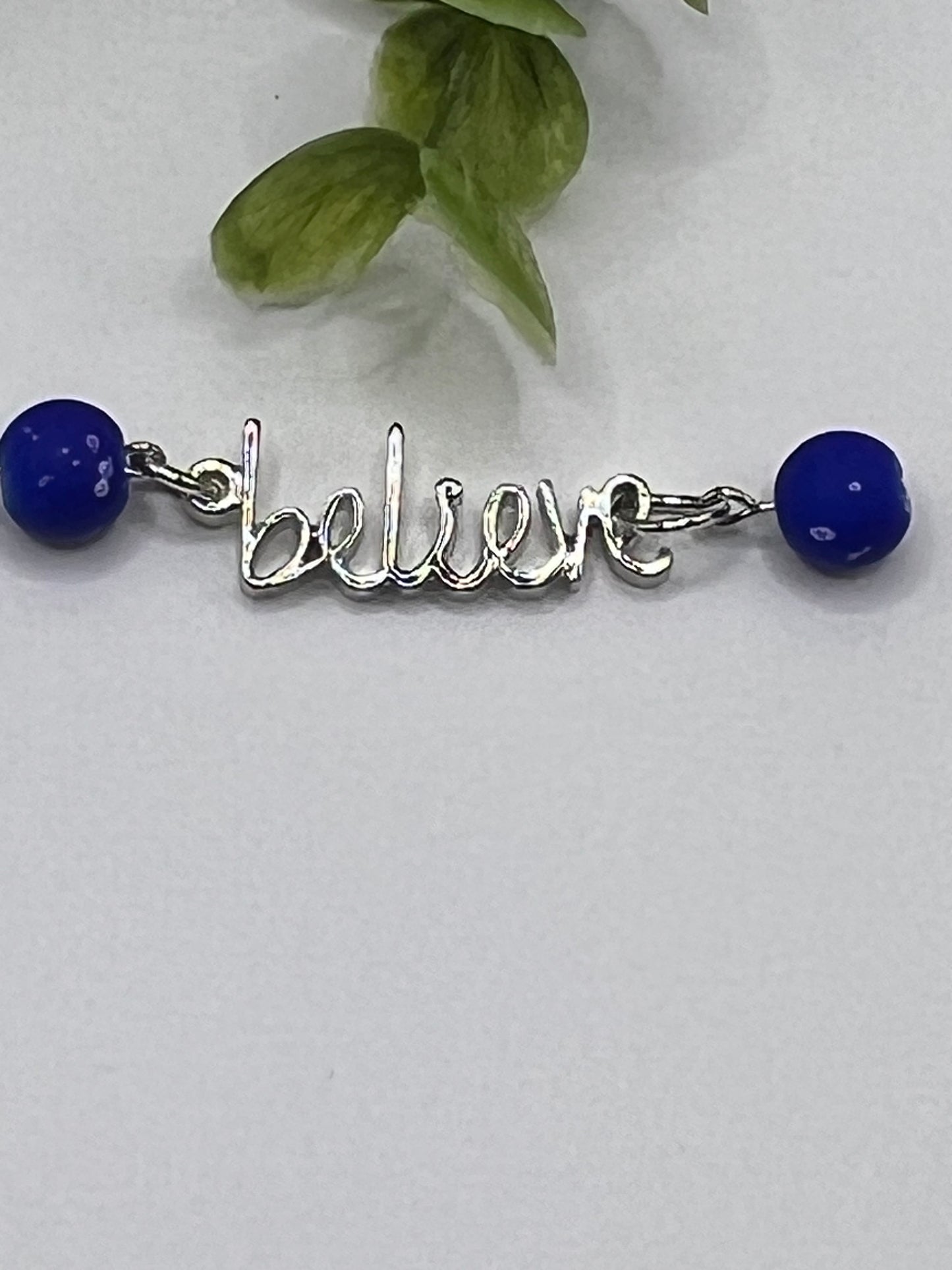 Royal blue “believe”beaded bookmark