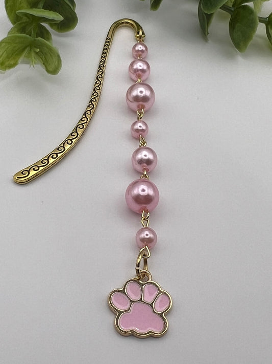 Pink dog paw beaded bookmark