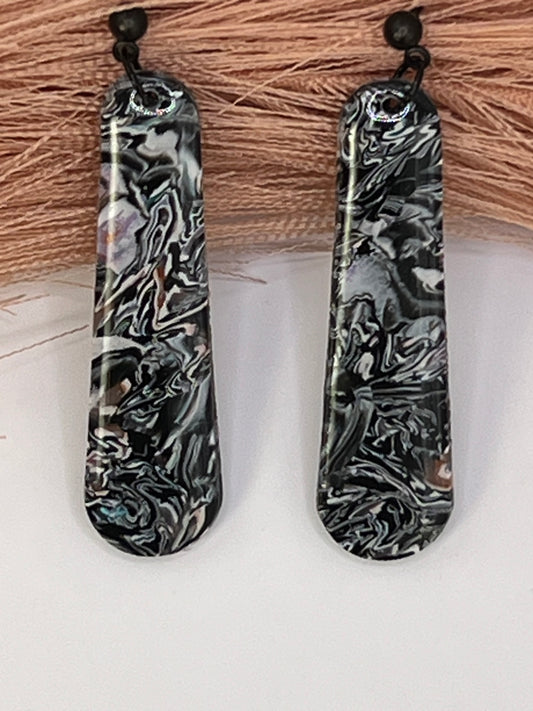 Black long marbled dangles