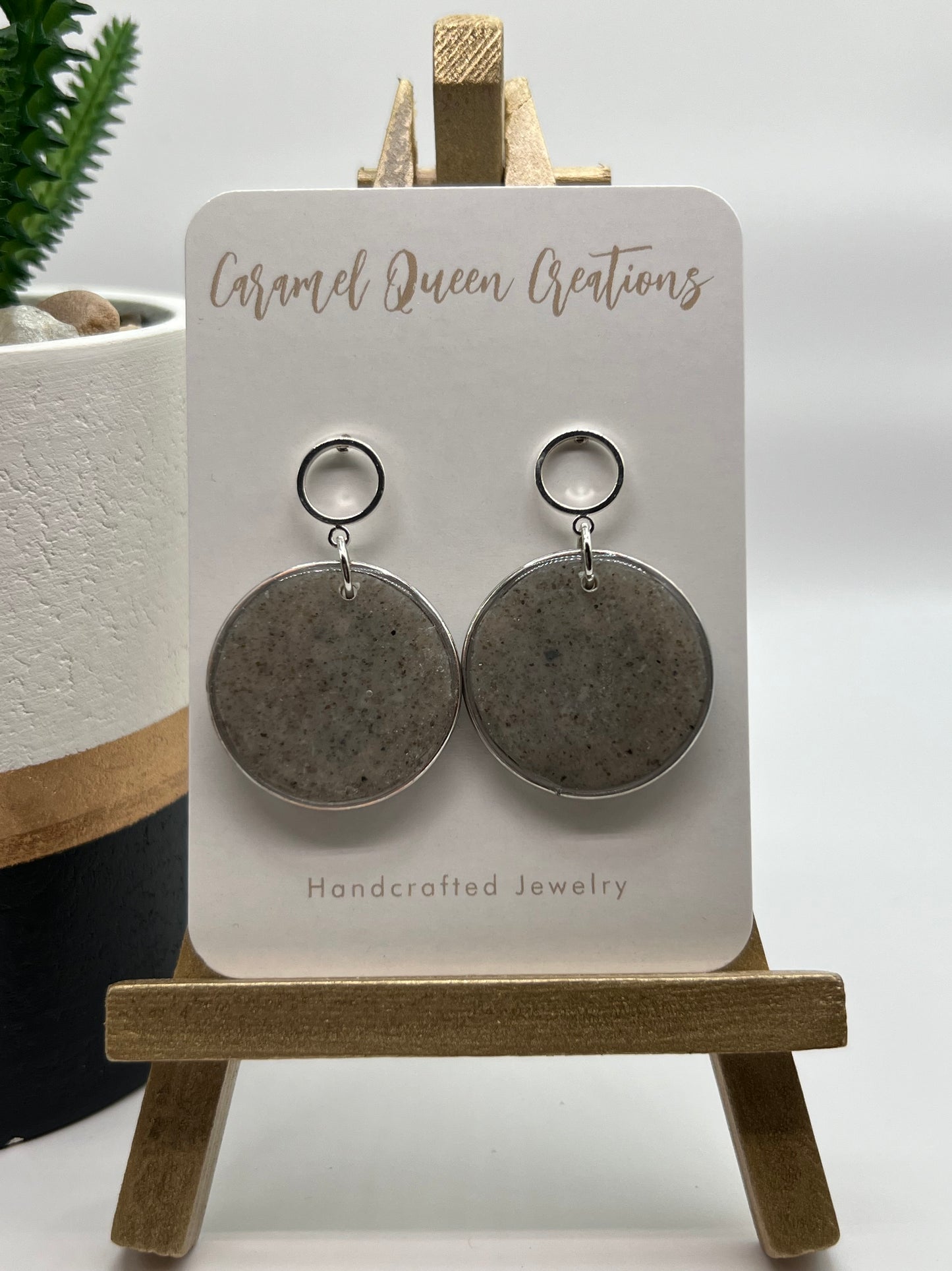 Heather gray circle dangles