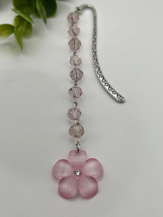 Pink flower beaded bookmark