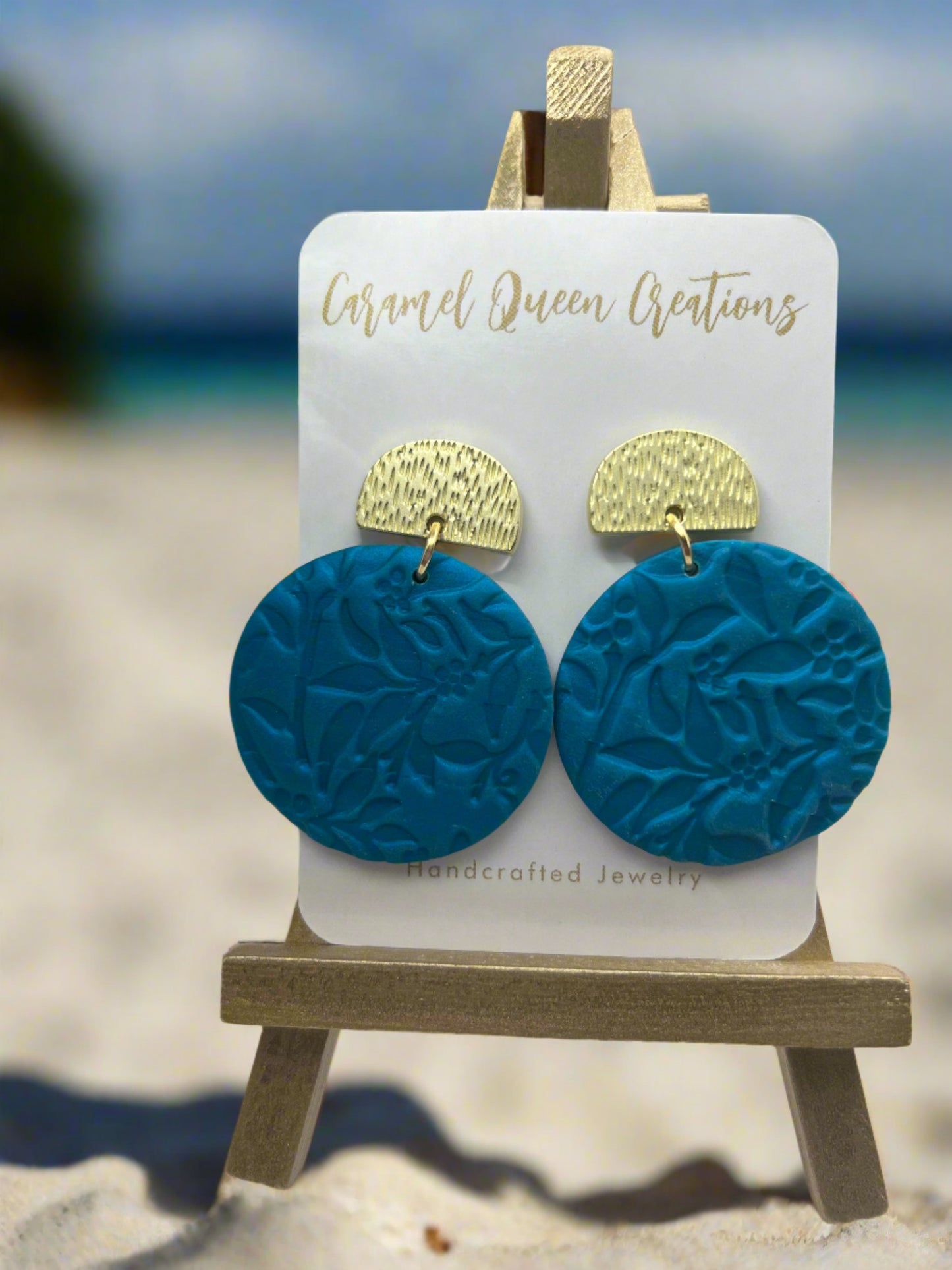 Teal imprinted polymer clay dangles