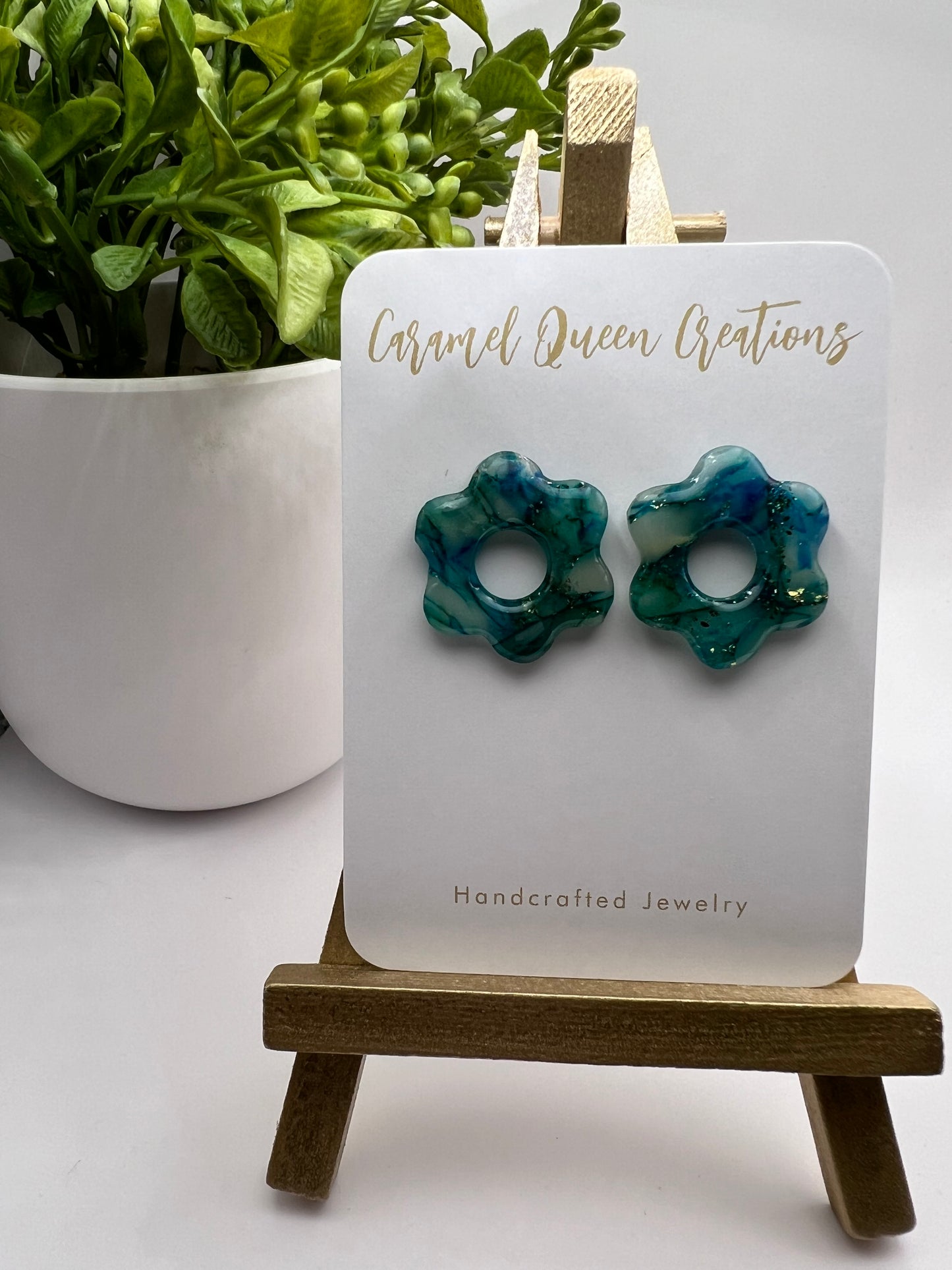 Blue green translucent flower studs