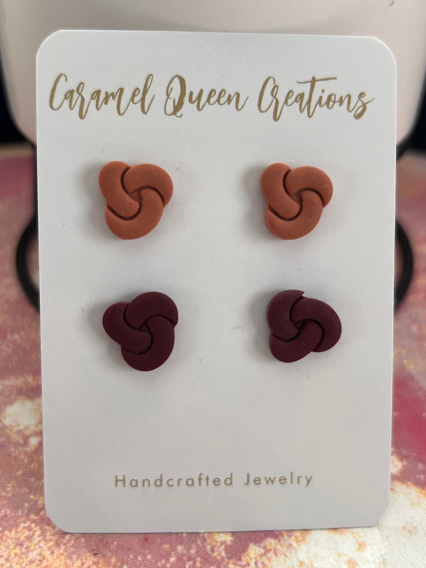 Terracotta and crimson red knotted studs
