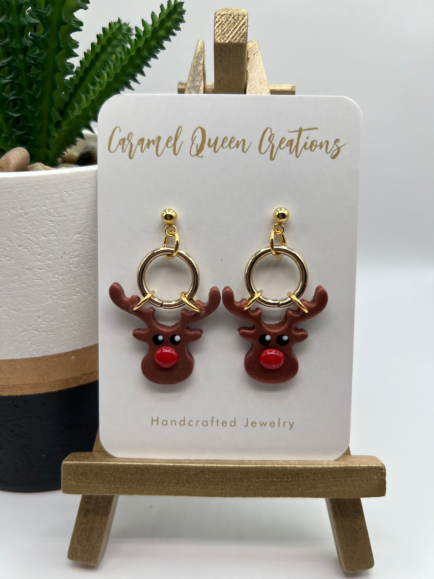 Reindeer gold hoop earrings
