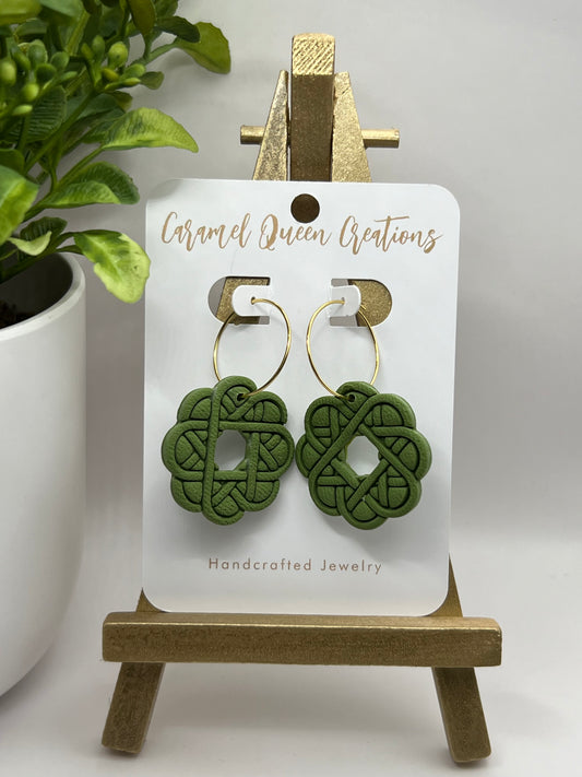 Olive green imprinted polymer clay earrings