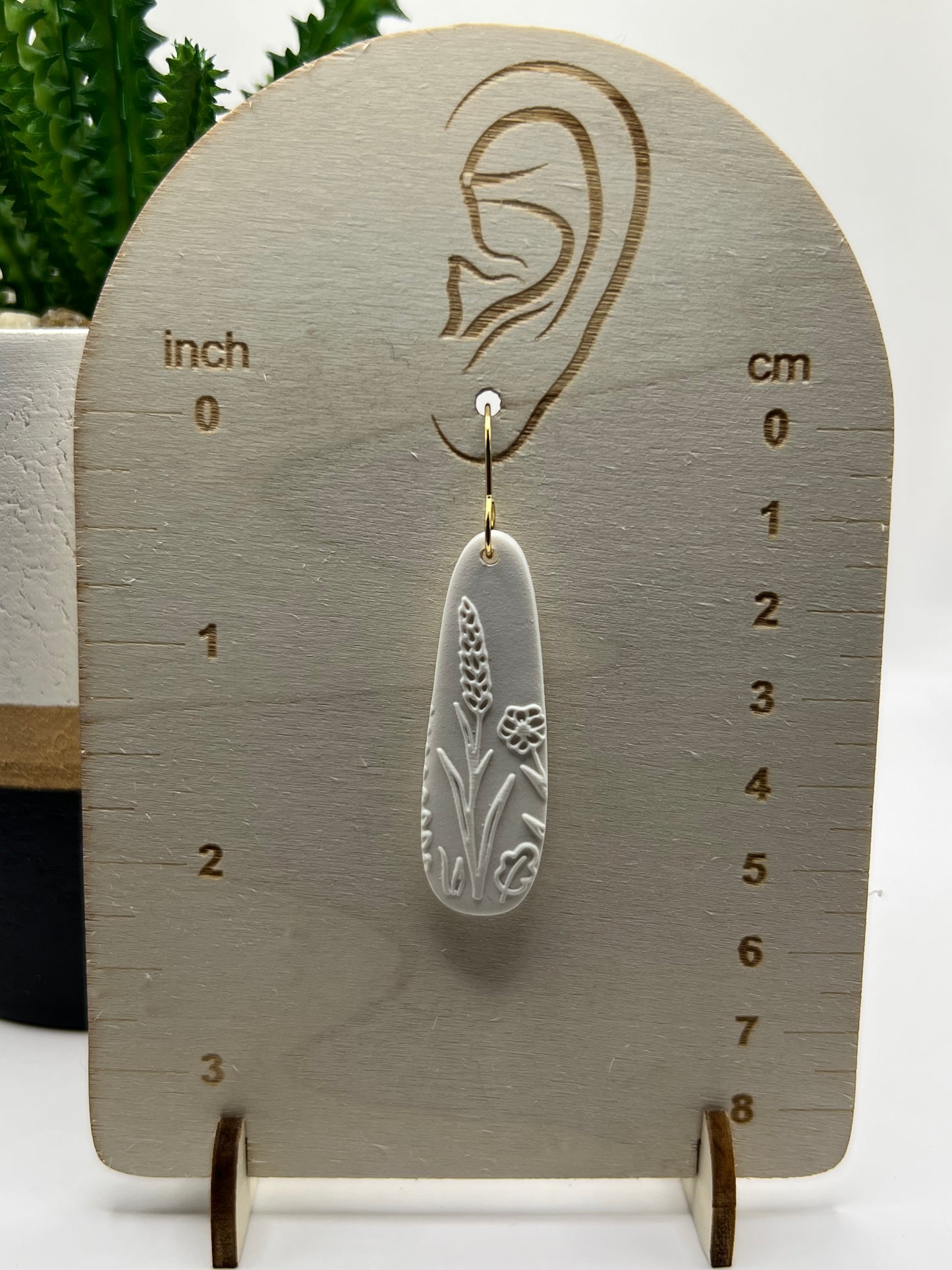 White floral imprinted dangles