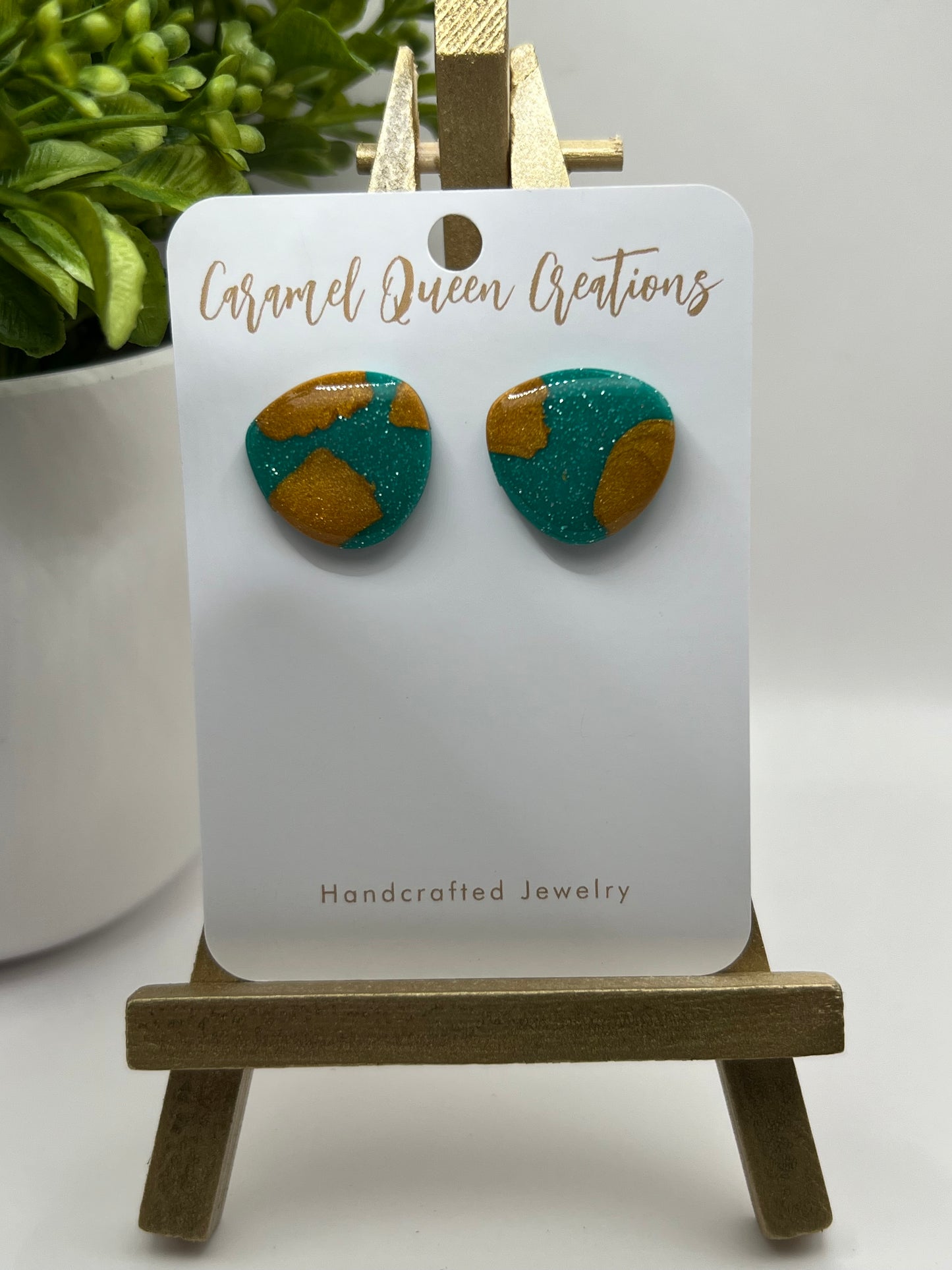 Turquoise and gold polymer clay studs