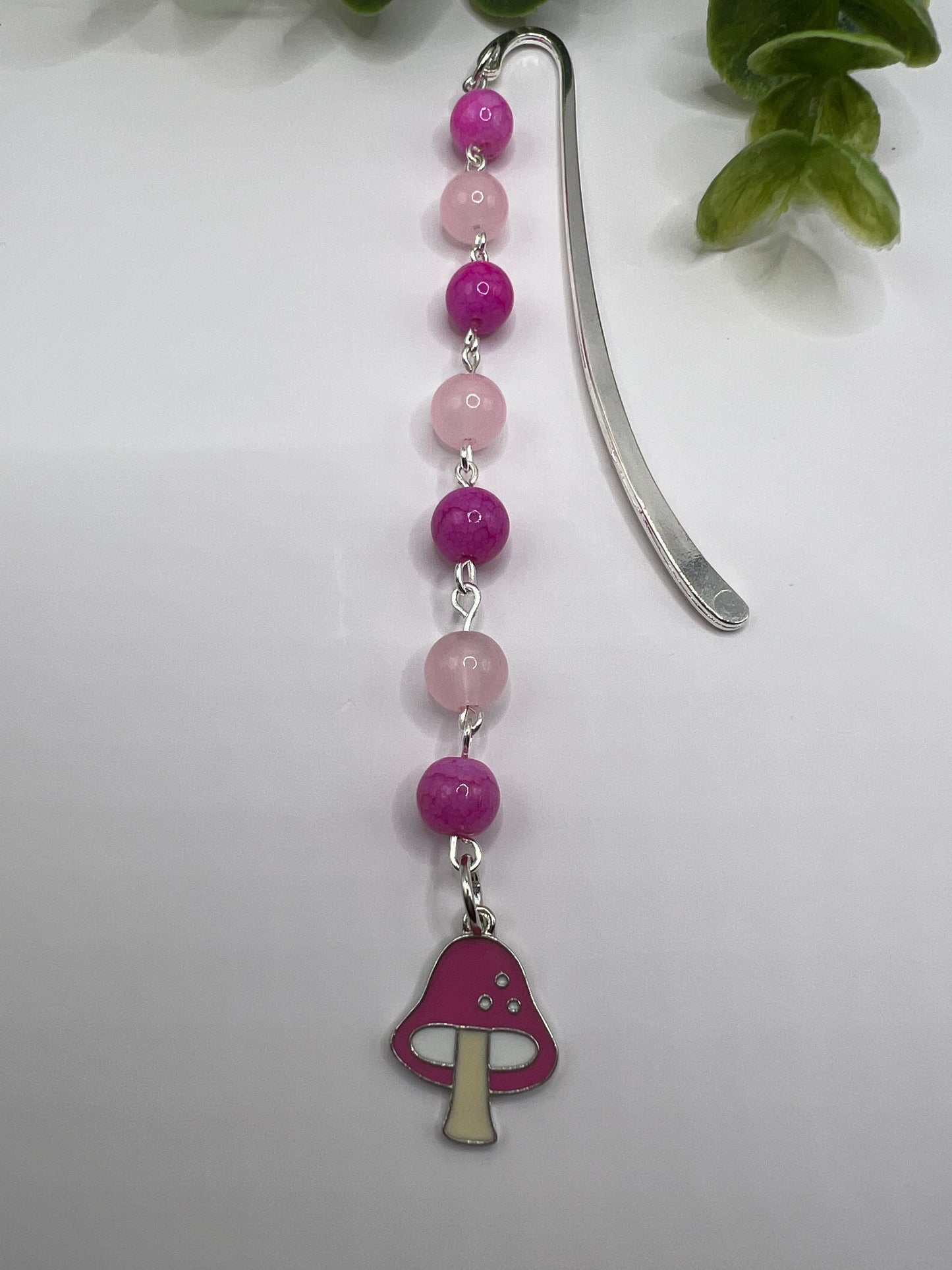 Pink mushroom beaded bookmark