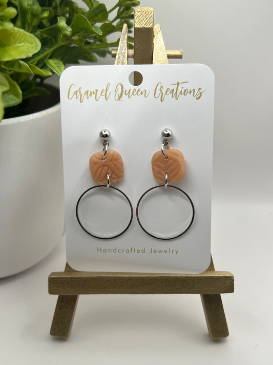 Peachy polymer clay dangle with as silver hoop