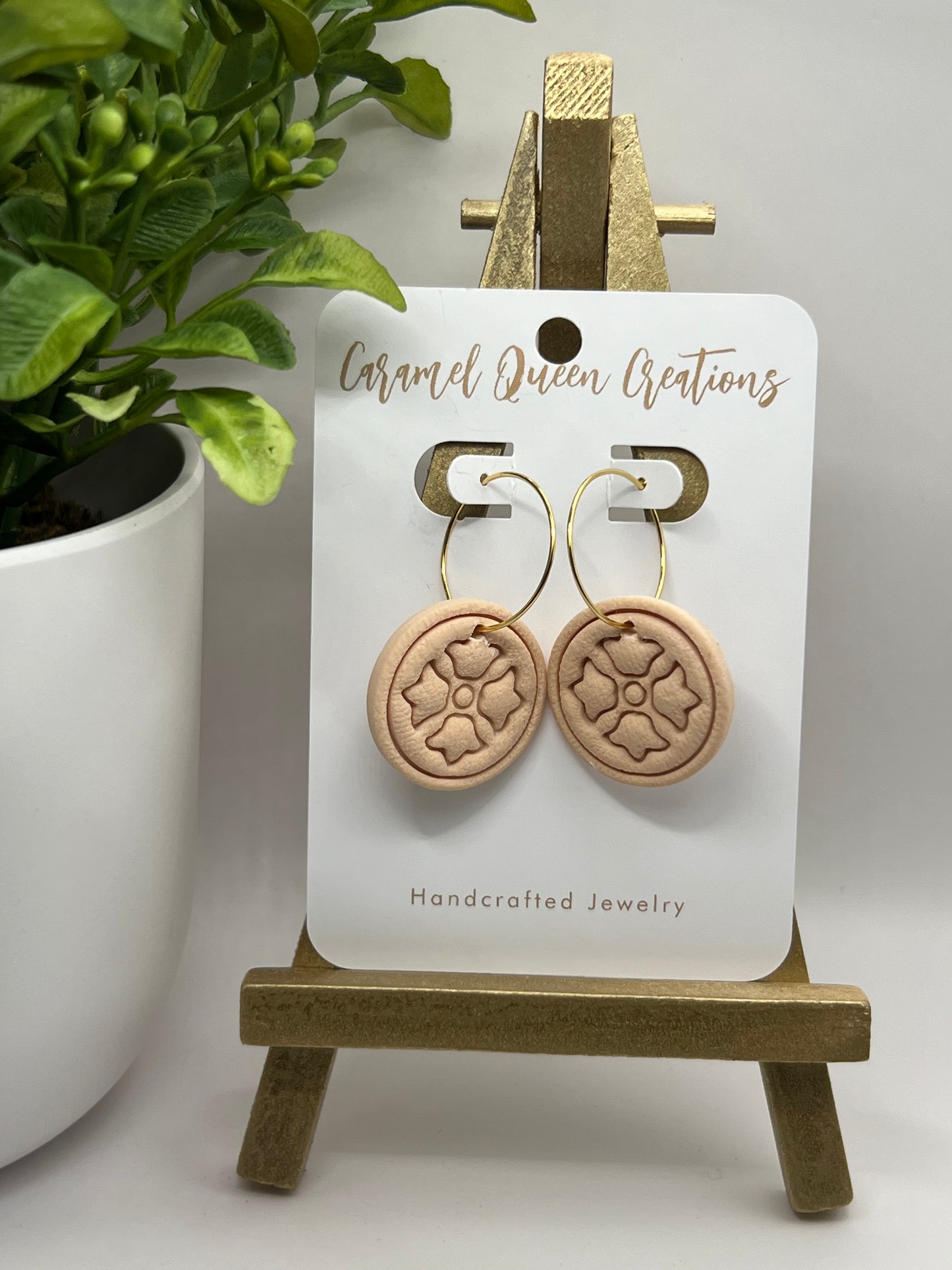 Beige polymer clay dangle earring