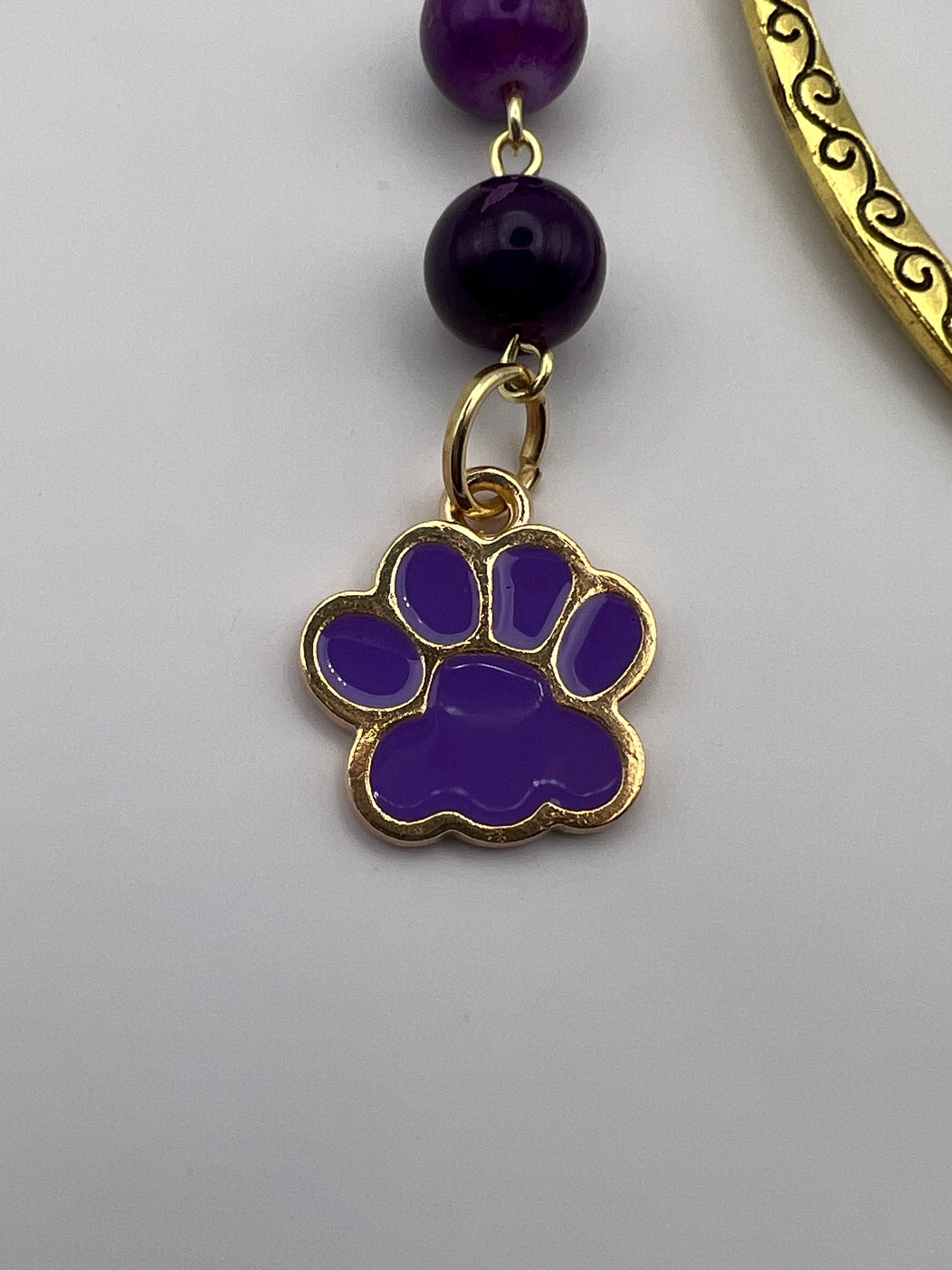 Purple dog paw beaded bookmark