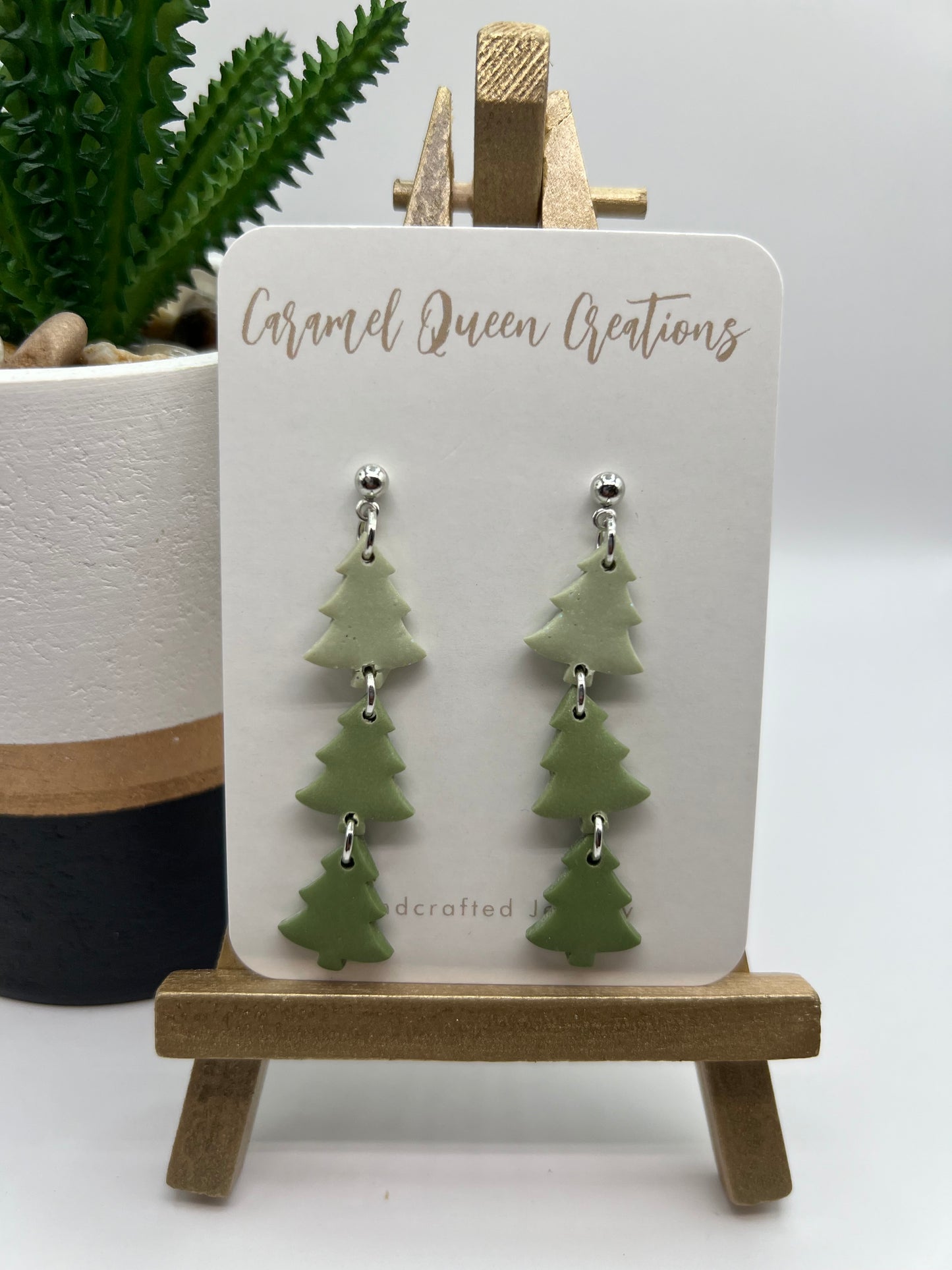 Try-colored Christmas tree earrings with silver findings