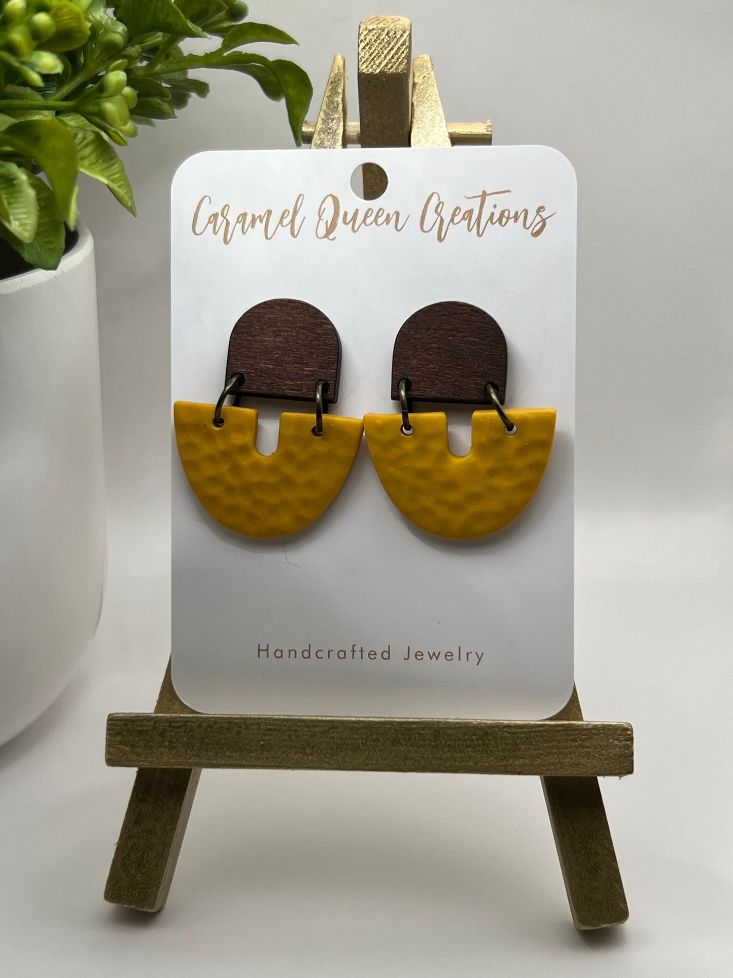 Mustard dangle with wood earring finding