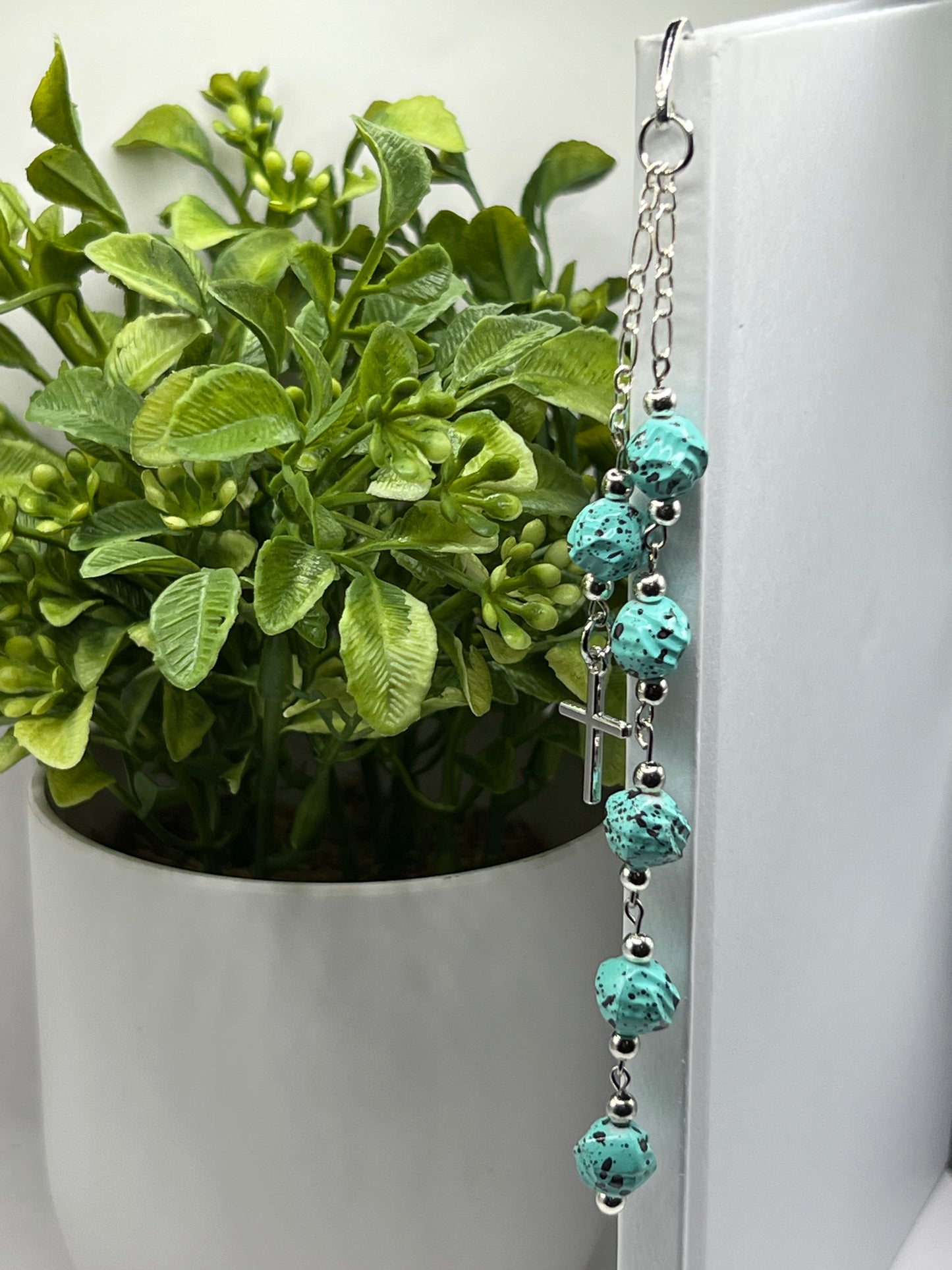 Turquoise with black speckles beaded bookmark