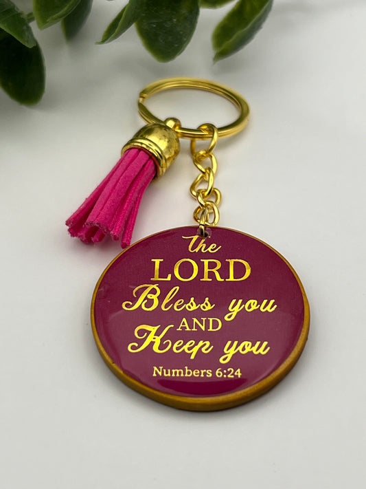 Hot pink scriptural keychain