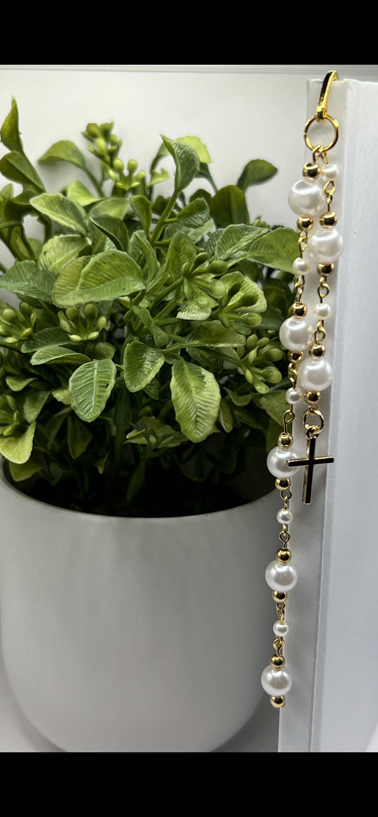 Gold plated cross with faux pearl beaded bookmark