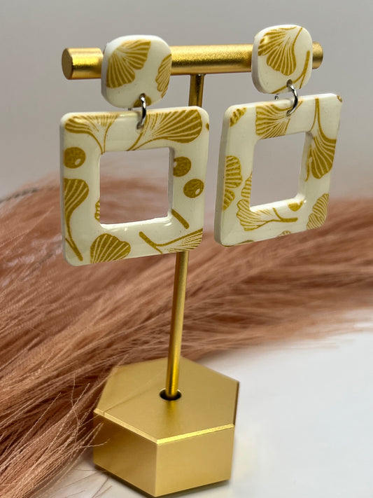 White squared floral dangles
