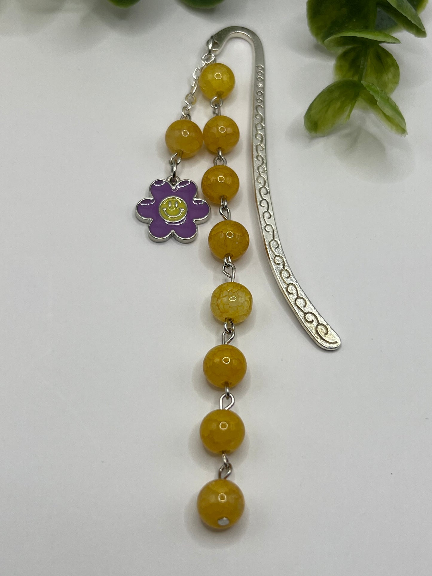 Yellow and purple flower beaded bookmark