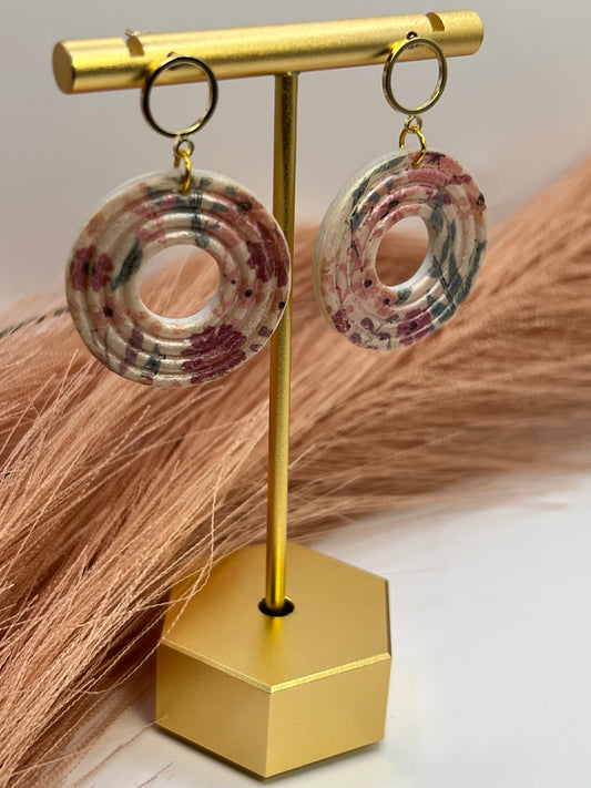Printed flower polymer clay dangles