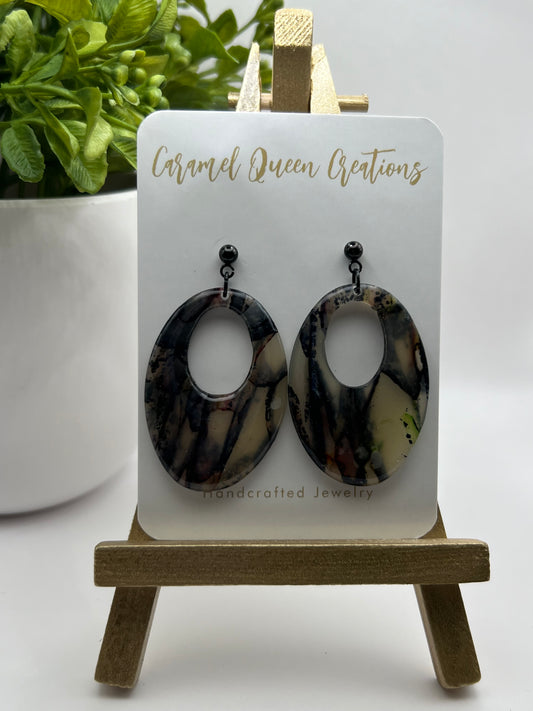 Black marbled polymer clay earrings