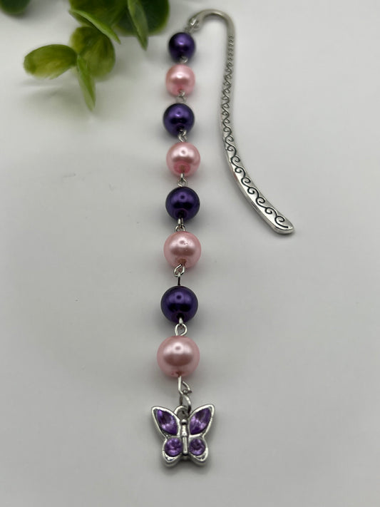 Pink and purple butterfly beaded bookmark