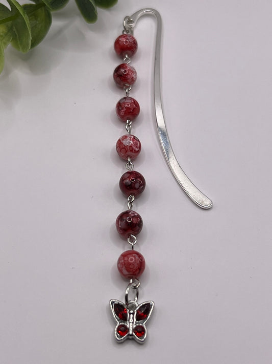 Burgundy butterfly beaded bookmark