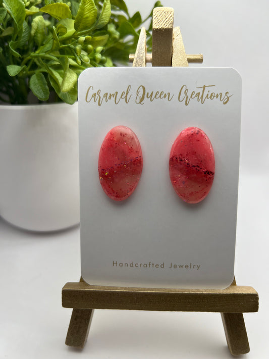 Hot pink oval marbled studs