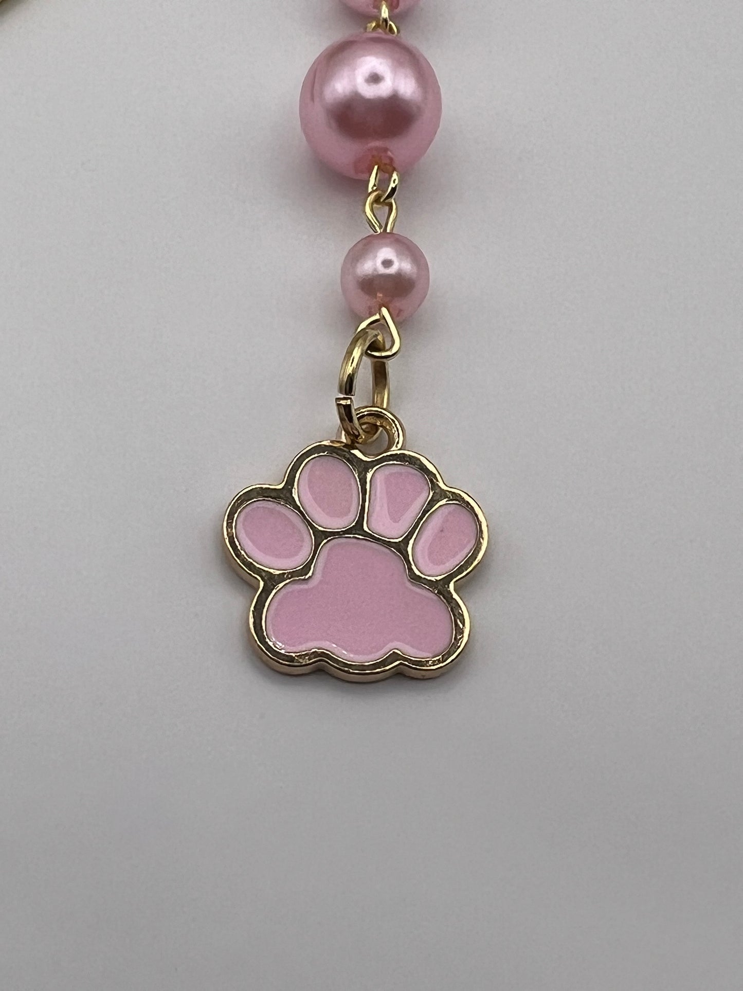 Pink dog paw beaded bookmark