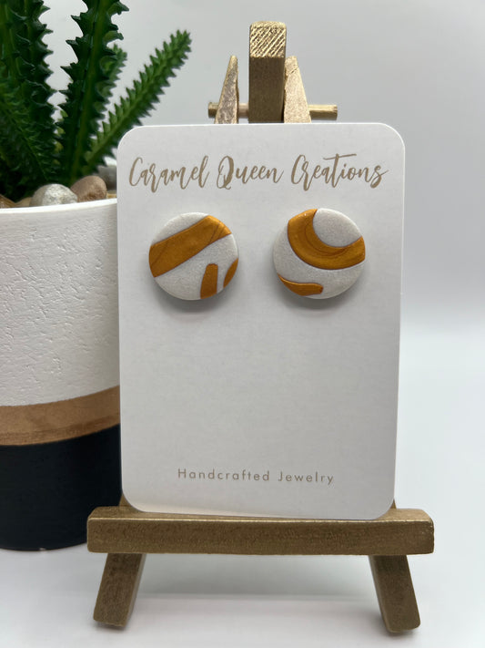 Gold and white swirl polymer clay studs