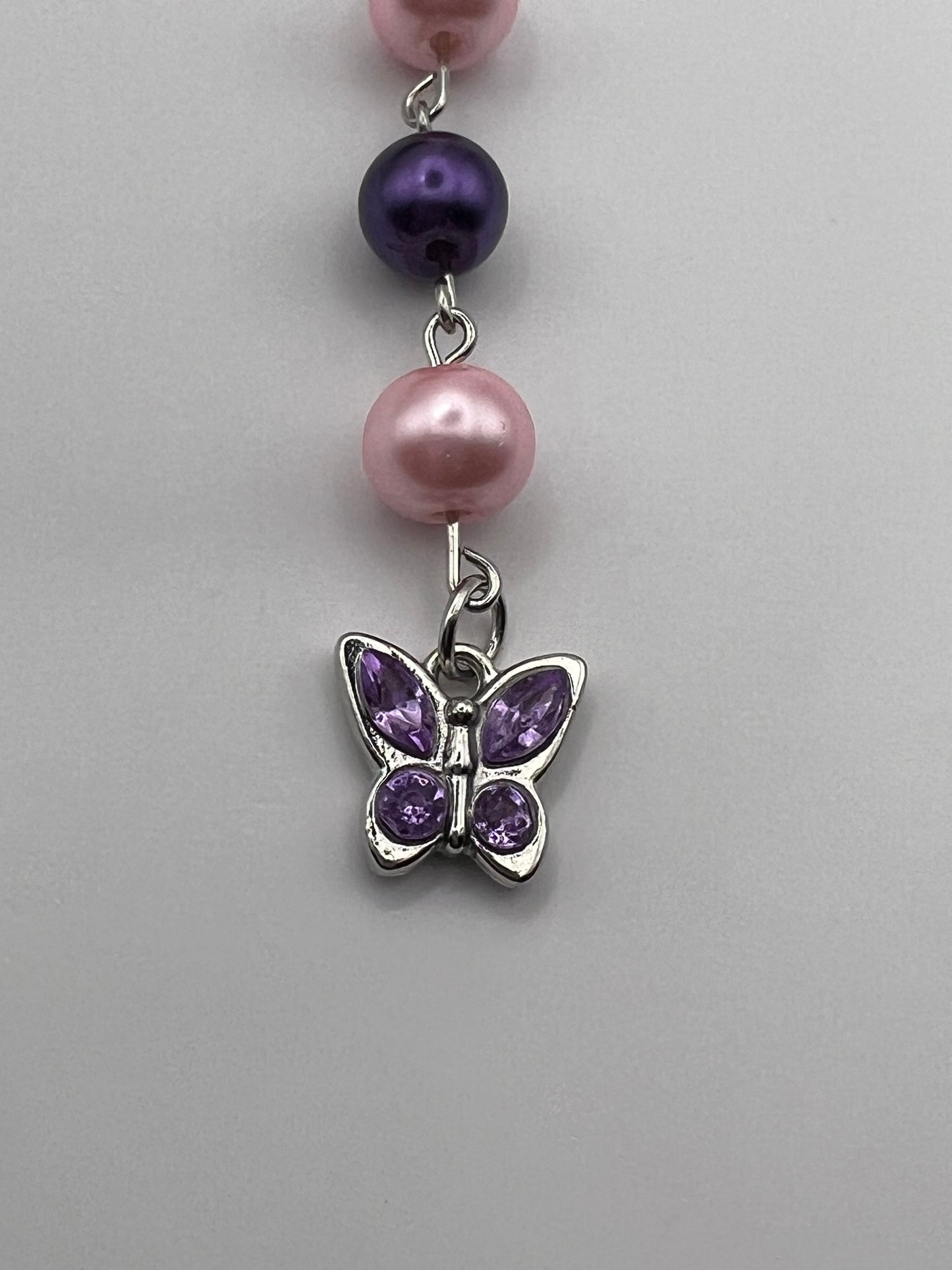 Pink and purple butterfly beaded bookmark