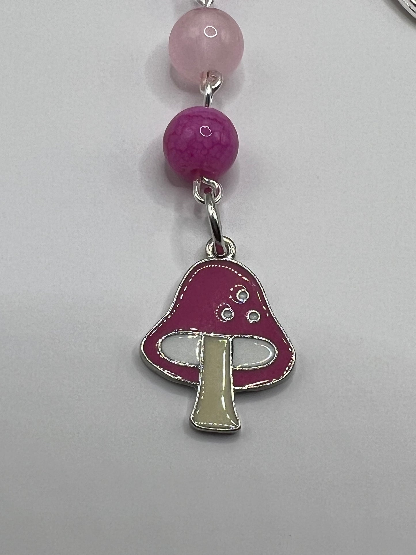 Pink mushroom beaded bookmark