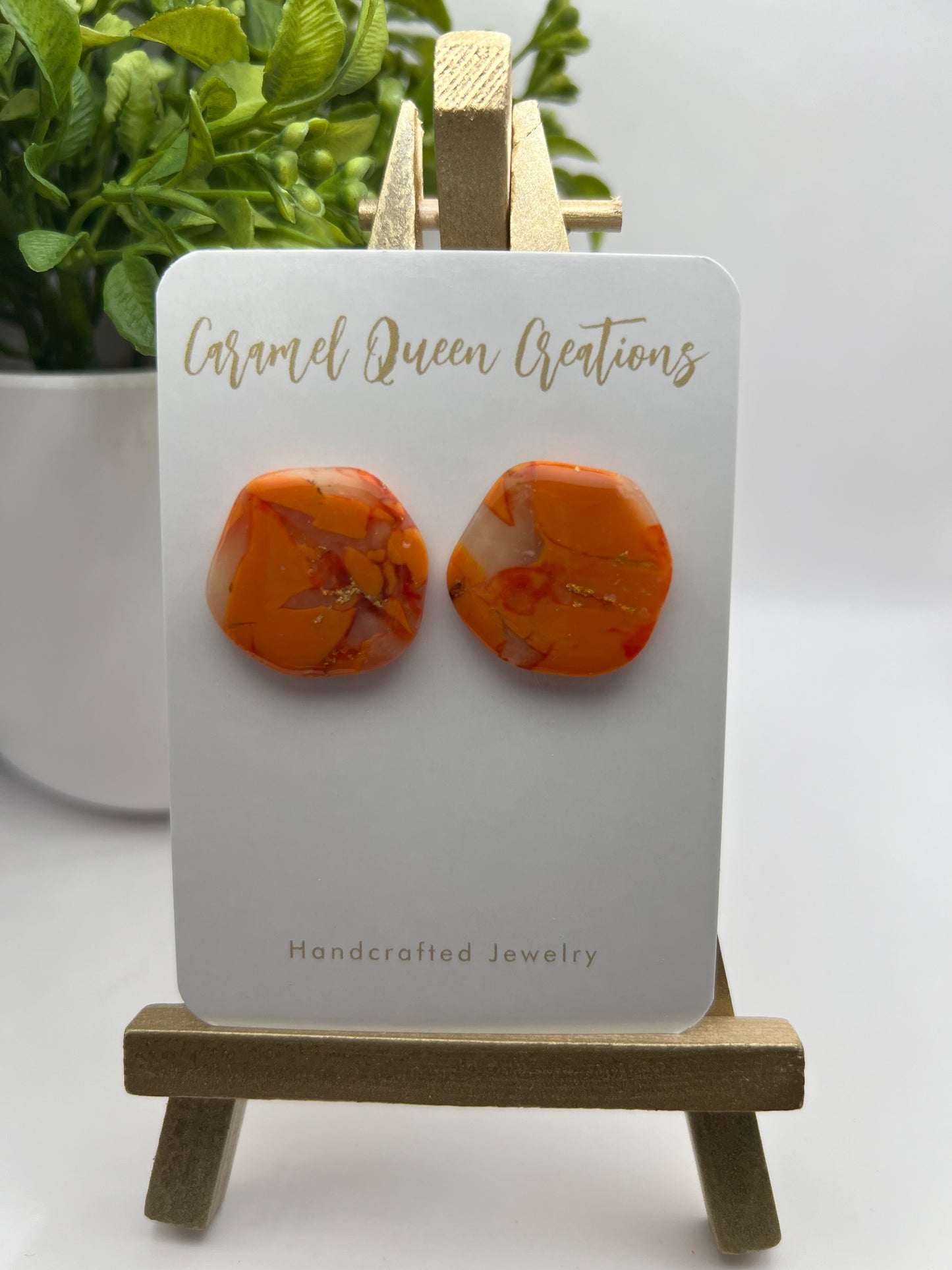 Orange marbled polymer clay studs